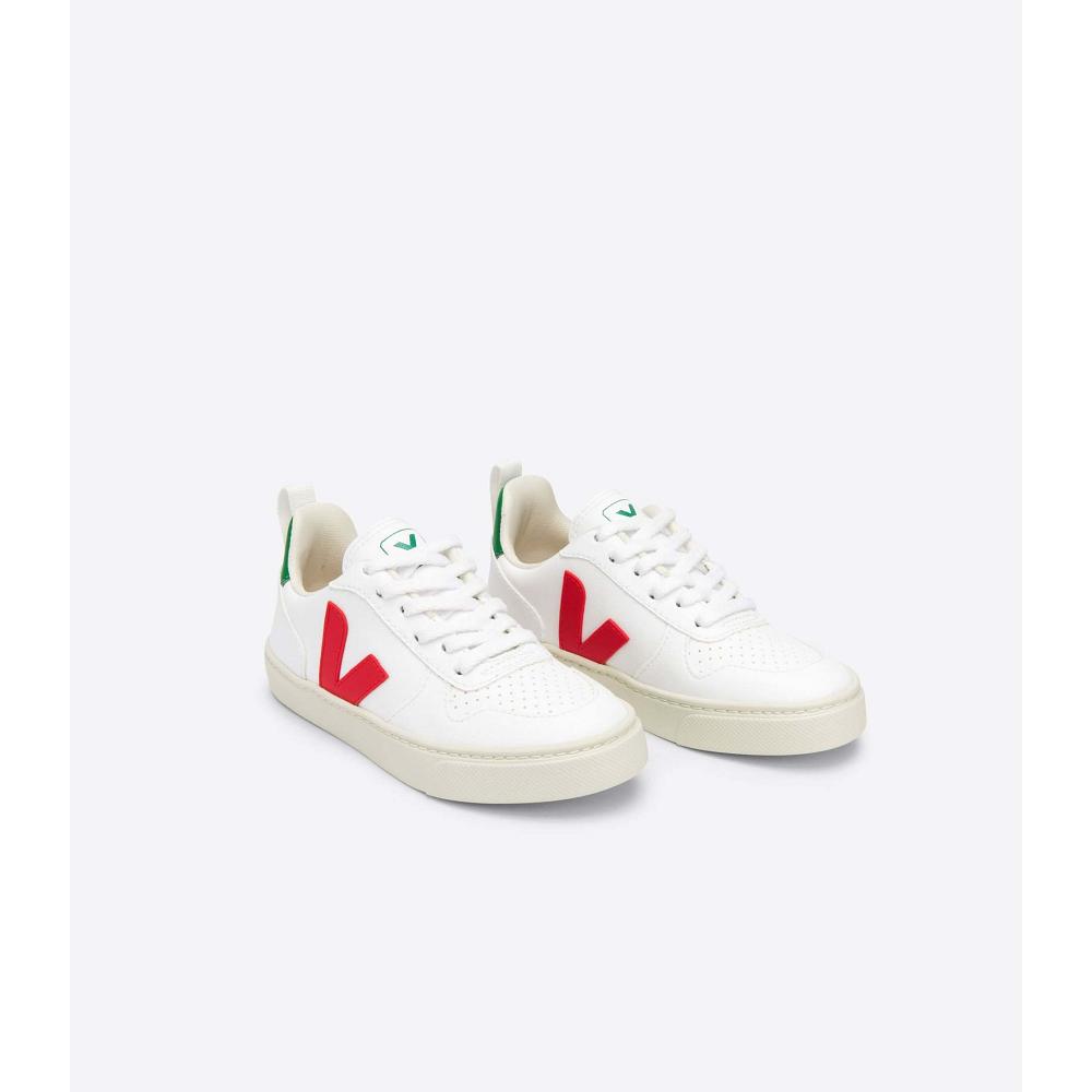 Veja V-10 LACES CWL Tenisky Detske White/Green/Red | SK 865YXF